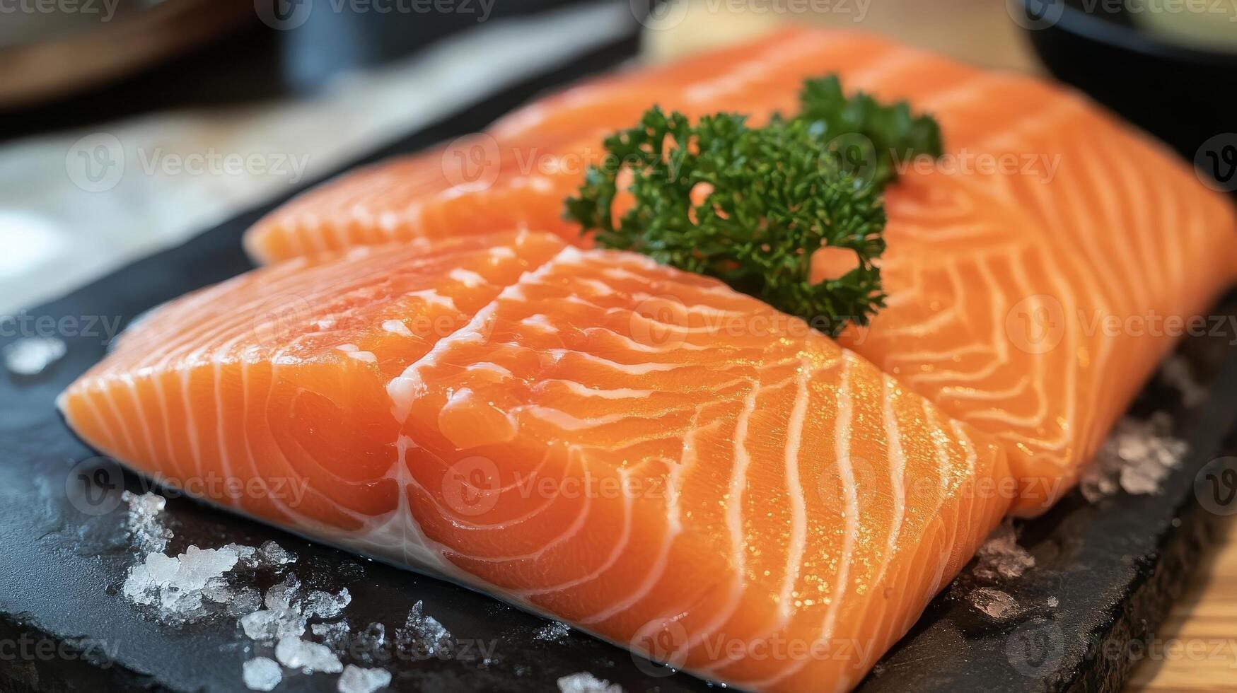 Fresh Salmon Fillets on Ice photo