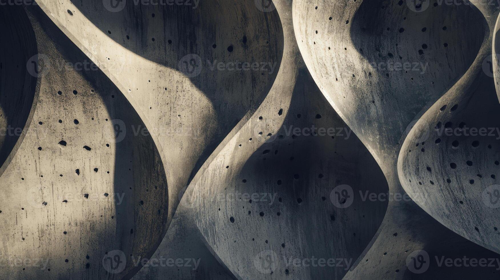 Close-up of a modern wall illustrating a cellular structure with distinct openings and surface variations. photo