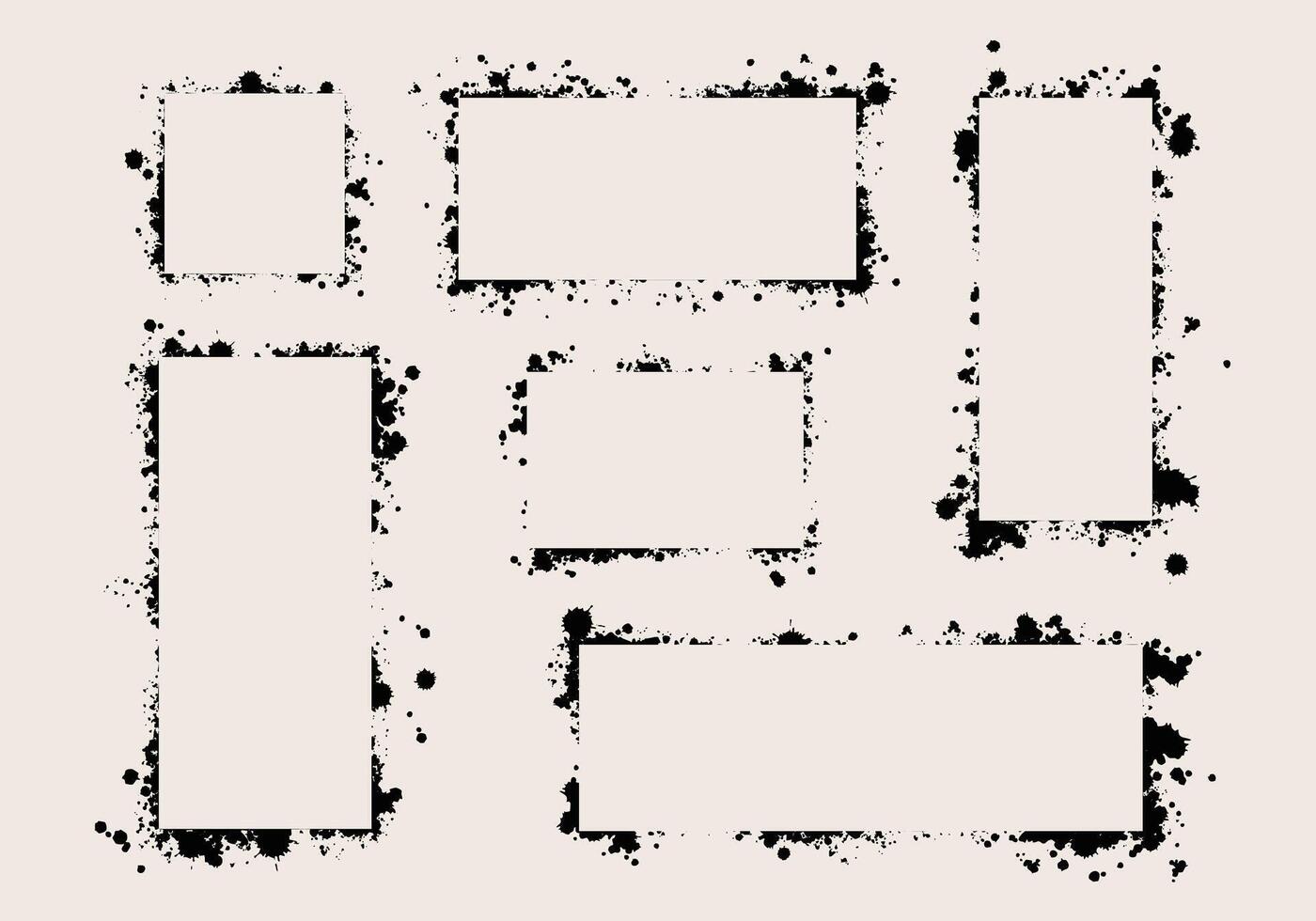 set of rough stencil style frames with spray paint texture. vector
