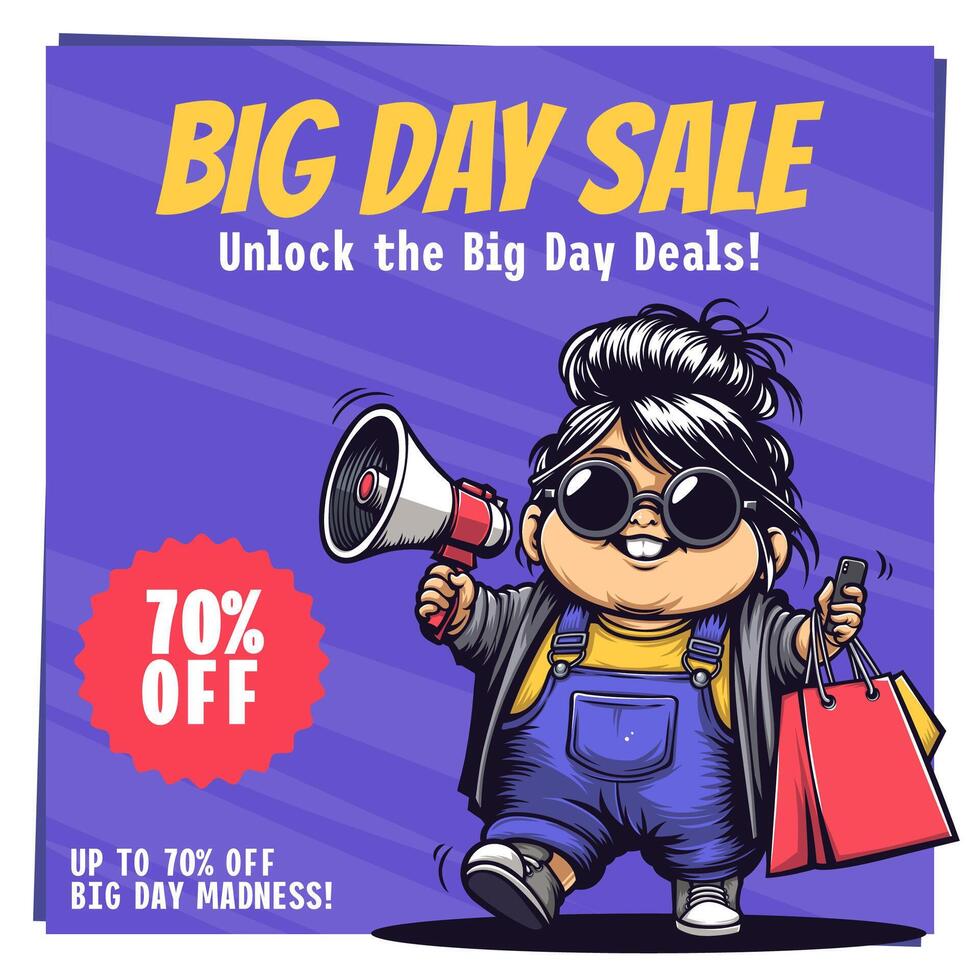 Big Day Sale Promotion with Cartoon Character vector