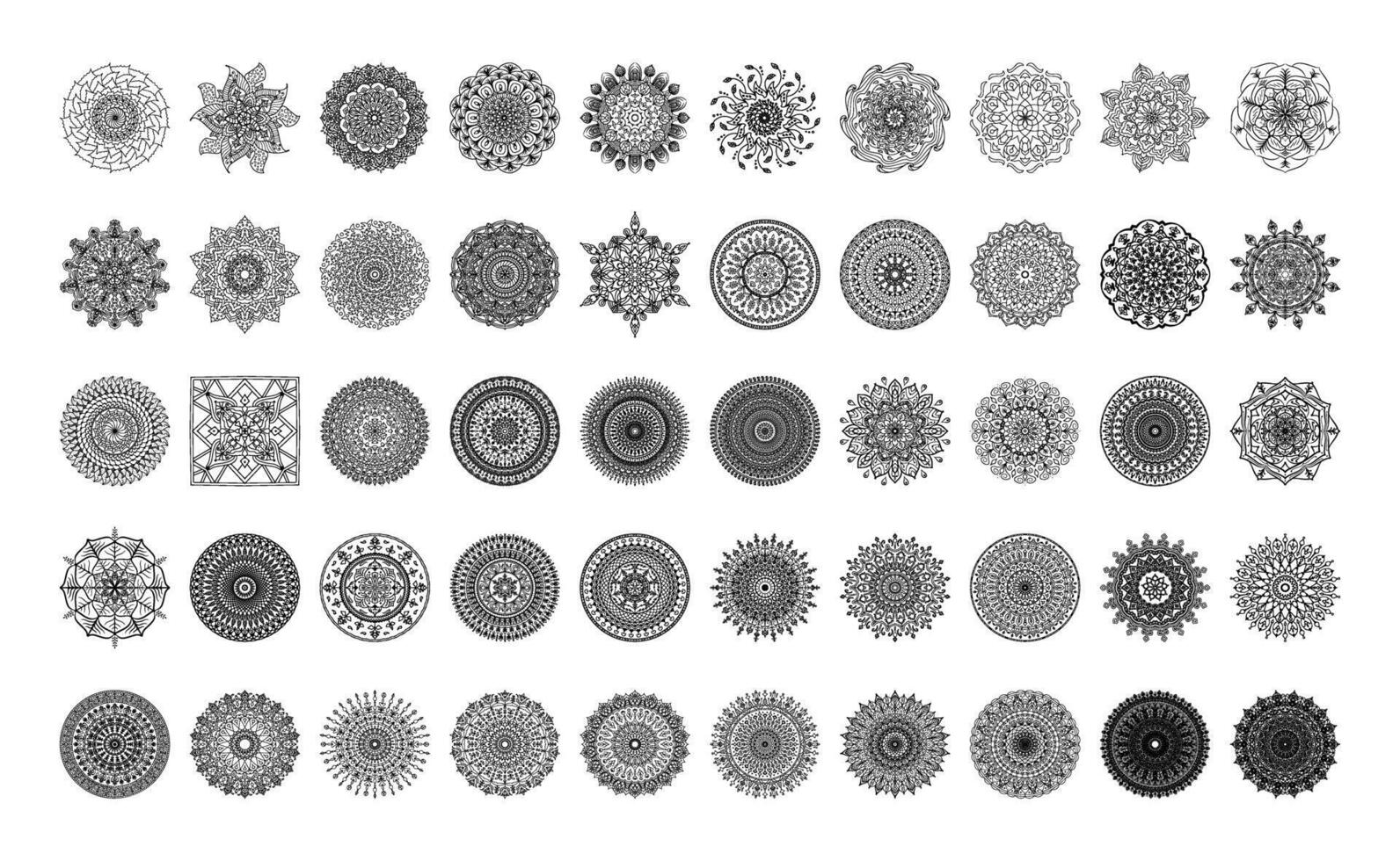 50 Mandala Designs Collection - Intricate Circular Patterns for Art, Decoration and Meditation. vector