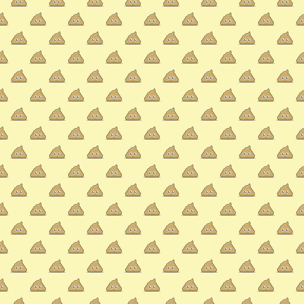 Repeating grid pattern of brown pile of poo emojis with eyes and a smile on a light yellow background vector