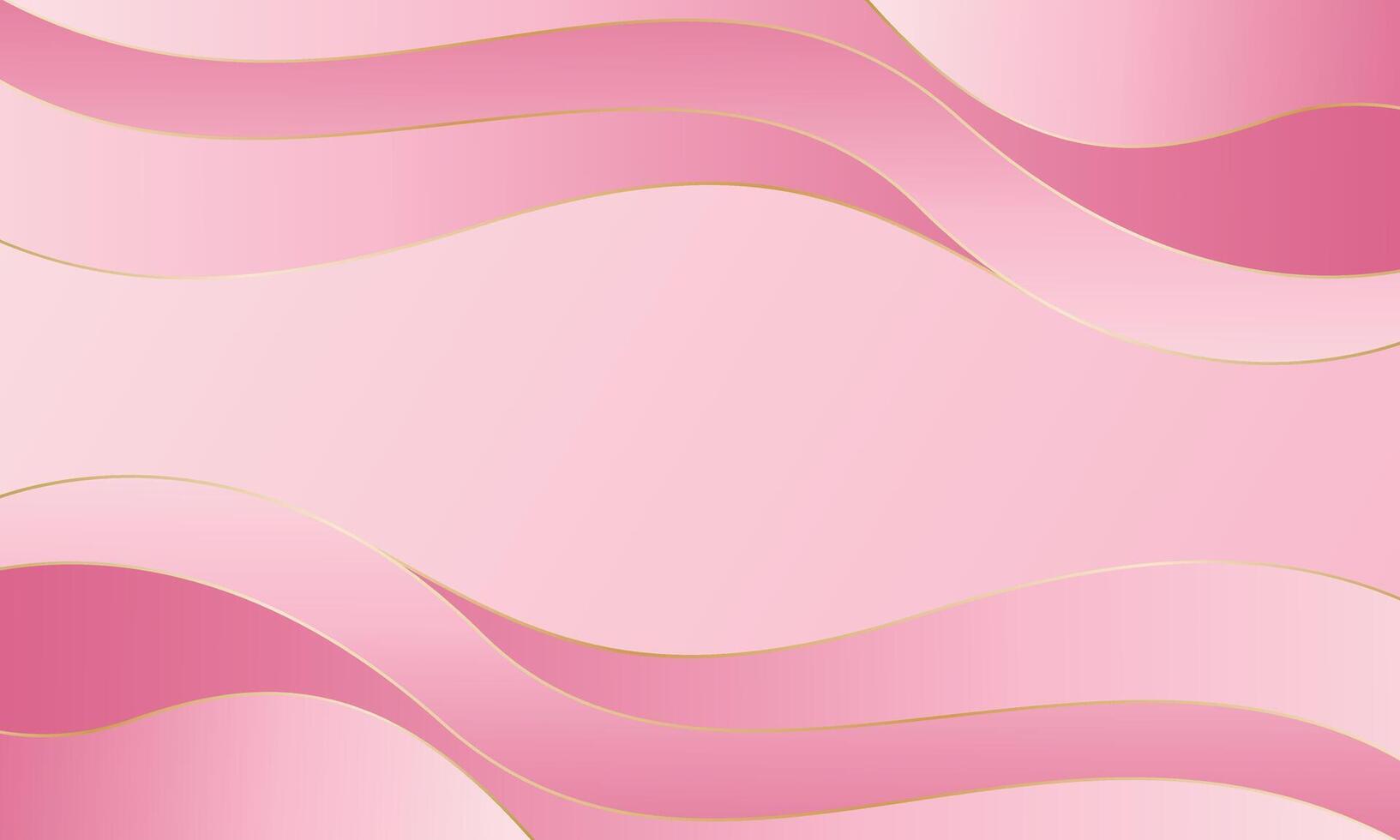 Minimalist Pink gradient wave background with gold lines vector