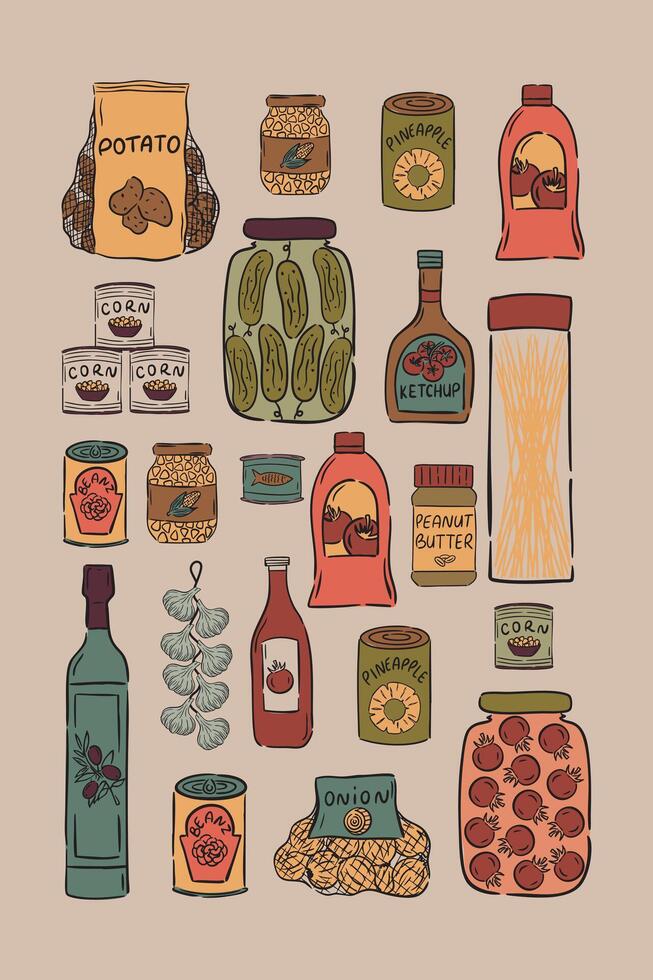 Illustration of pantry essentials. vector