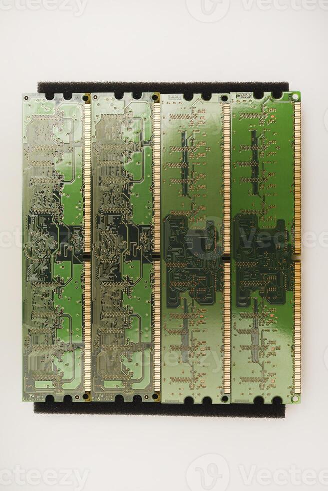 The printed circuit board. The green bar of RAM. photo