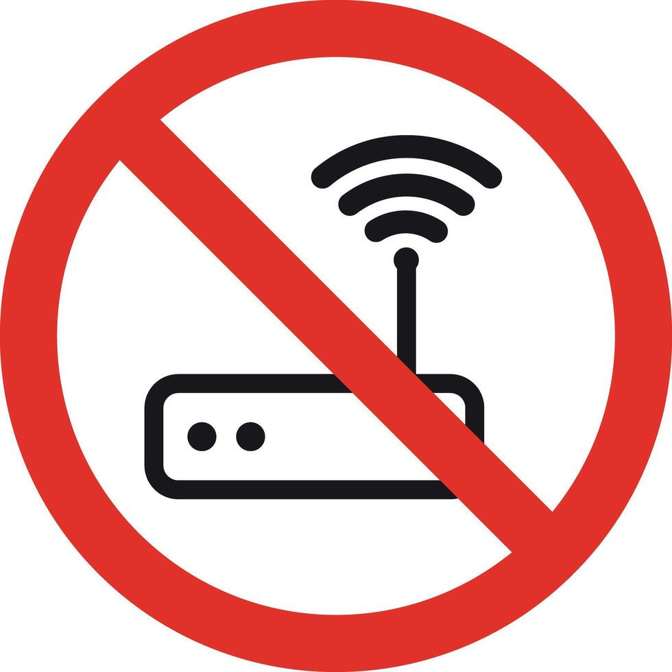 No router sign . No wireless internet provider sign . No wifi router icon . illustration vector