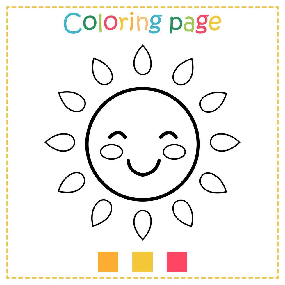 Cute coloring page for children with a sun. Worksheets for kindergarten vector