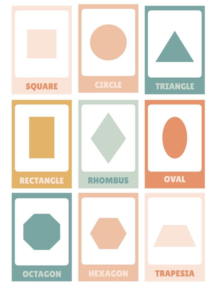 Educational flashcards for learning simple geometric shapes for children vector