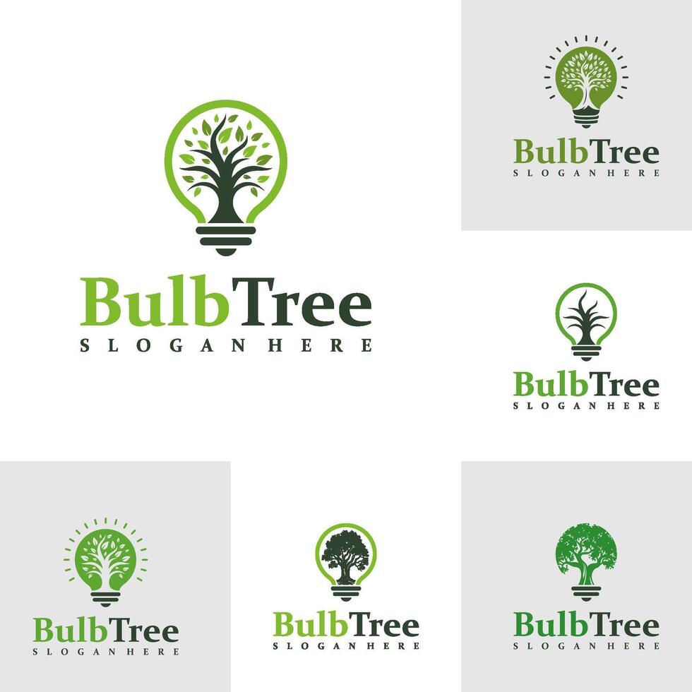 Set of Bulb Tree logo design concept . Tree Bulb Logo Design Template. Creative Symbol. Icon vector