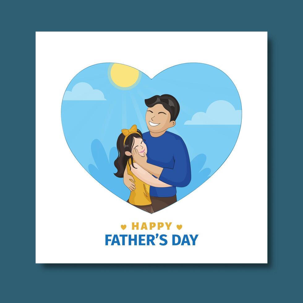 Happy Father's Day Post with Heartfelt Memory Portrait of a Cute Little Girl Hugs Her Father at Outdoor Illustration. vector