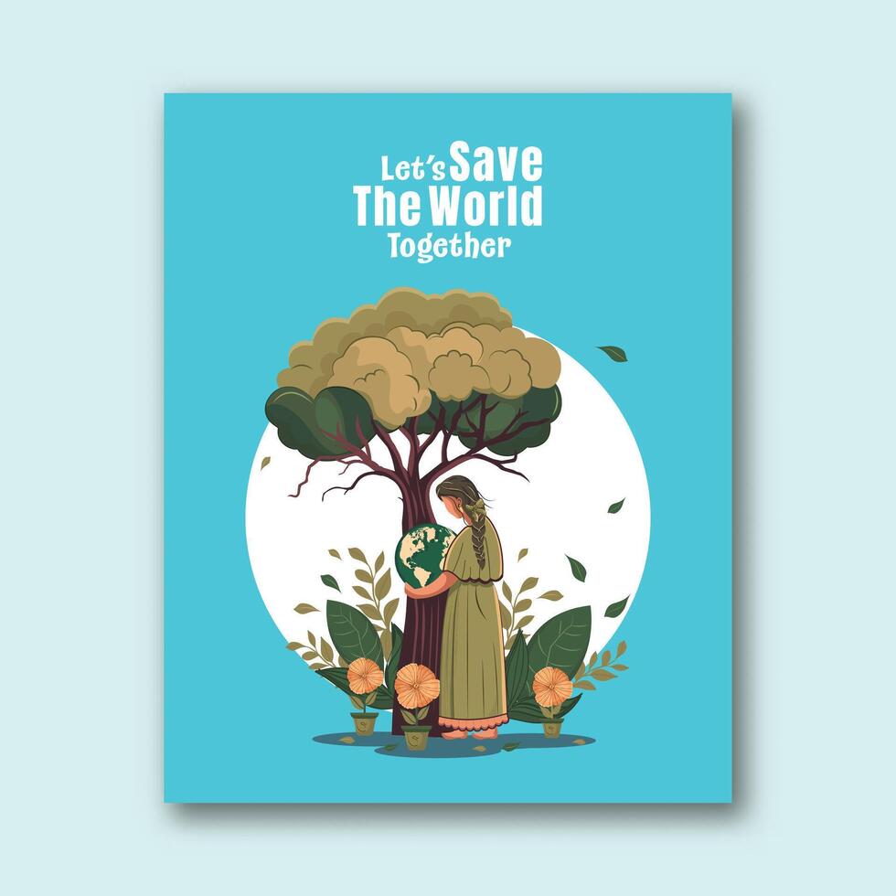 World Environment Poster with Woman Character Holding a Planet of Earth for Save the Earth. vector