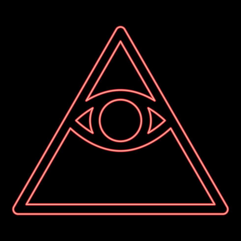 Neon kao Give all seeing eye in pyramid inside triangle Illuminati symbol Masonic red color vector