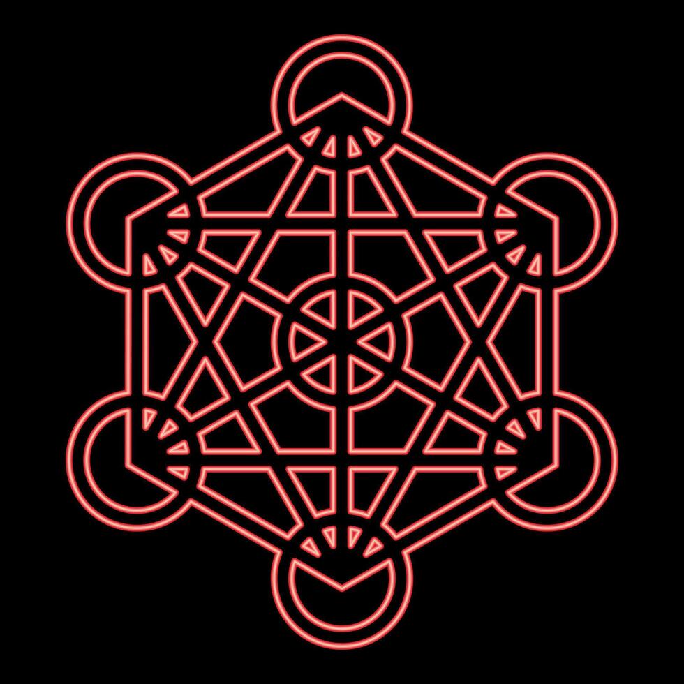 Neon metatron cube Sacred geometry red vector
