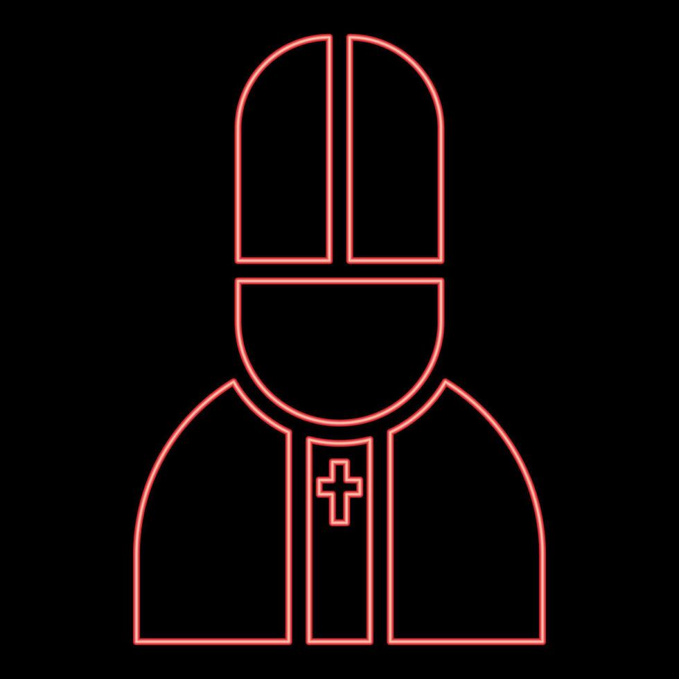 Neon pope catolic Man Church bishop red color style vector
