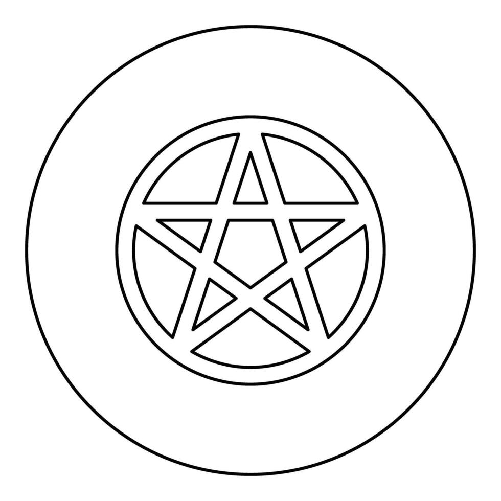 Pentakl Neopagan Wicca Pentacle Neo paganism sign five pointed star in circle inside round Pentagram magic symbol icon in circle round black color outline contour line vector