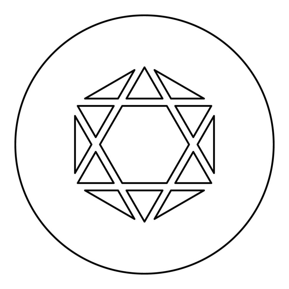 Octagedron icosahedron sacred geometry symbol icon in circle round black color outline contour thin vector