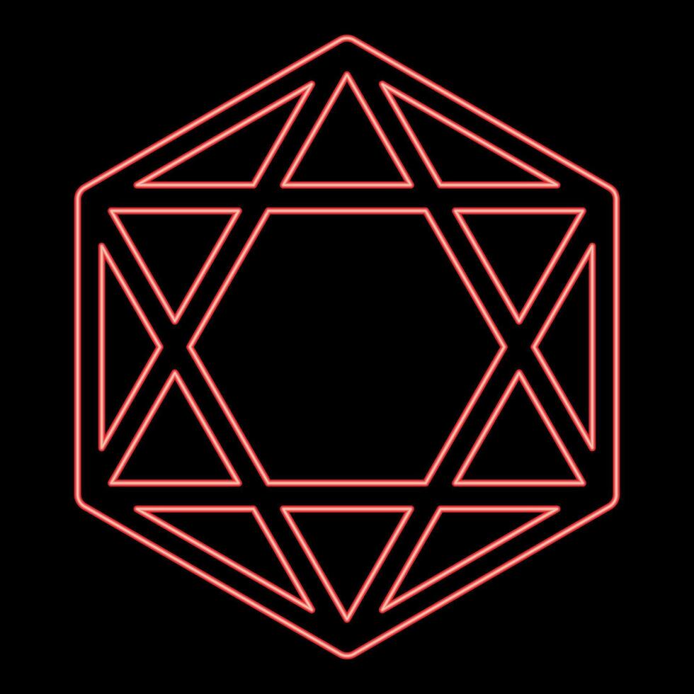 Neon octagedron icosahedron sacred geometry symbol red color style vector