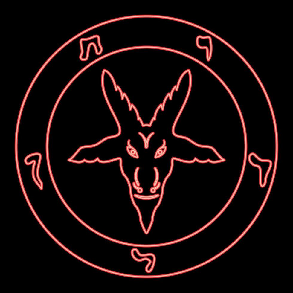 Neon symbol Satanism of Lavaeus Sigil of Baphomet sign red color style vector