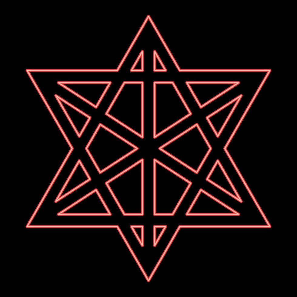 Neon metatron cube Sacred geometry red color style vector