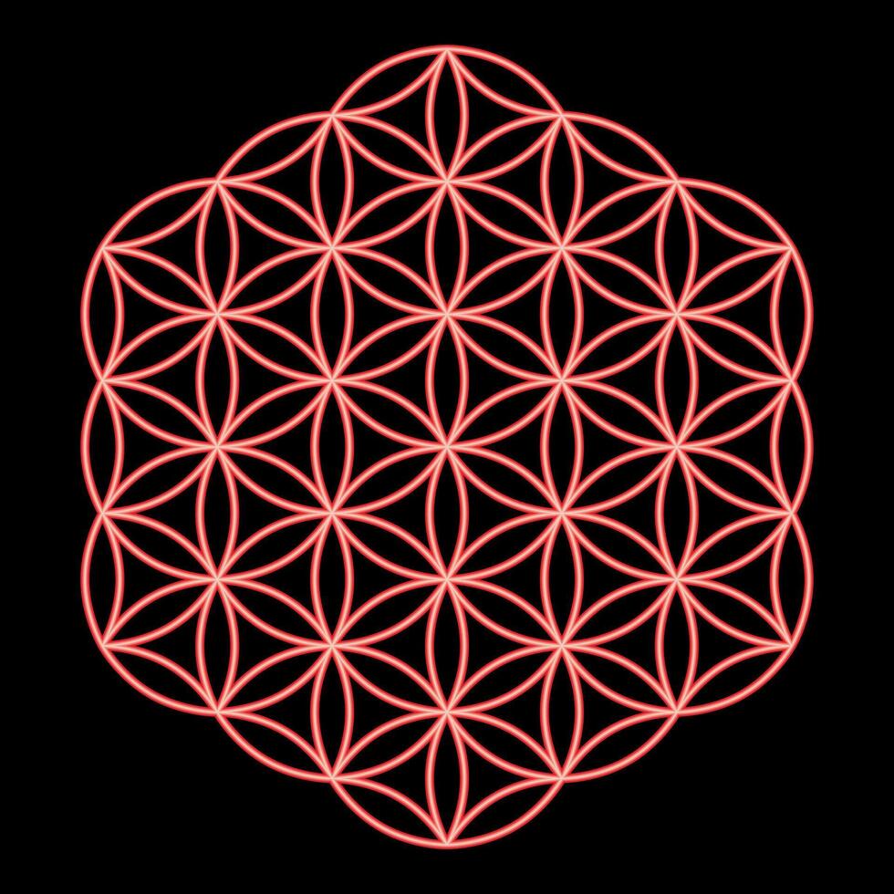 Neon flower of life Sacred geometry red vector