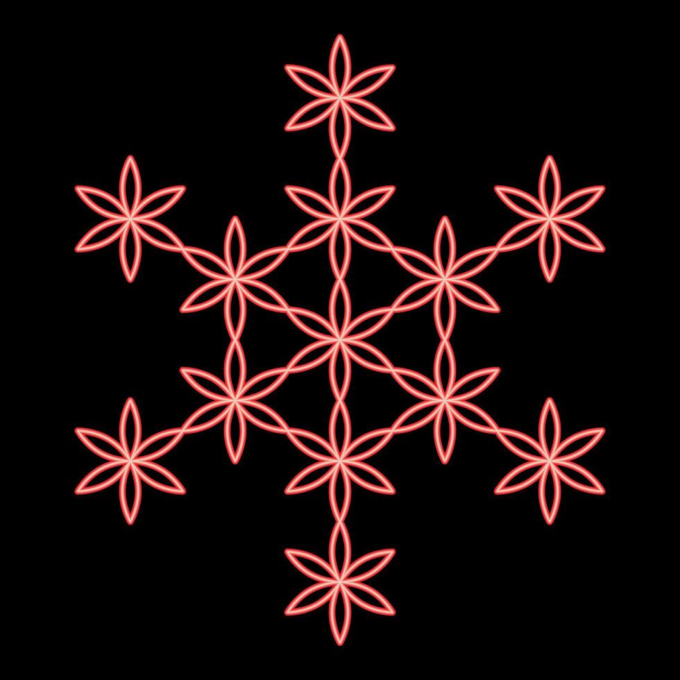 Neon flower of life Sacred geometry color red vector