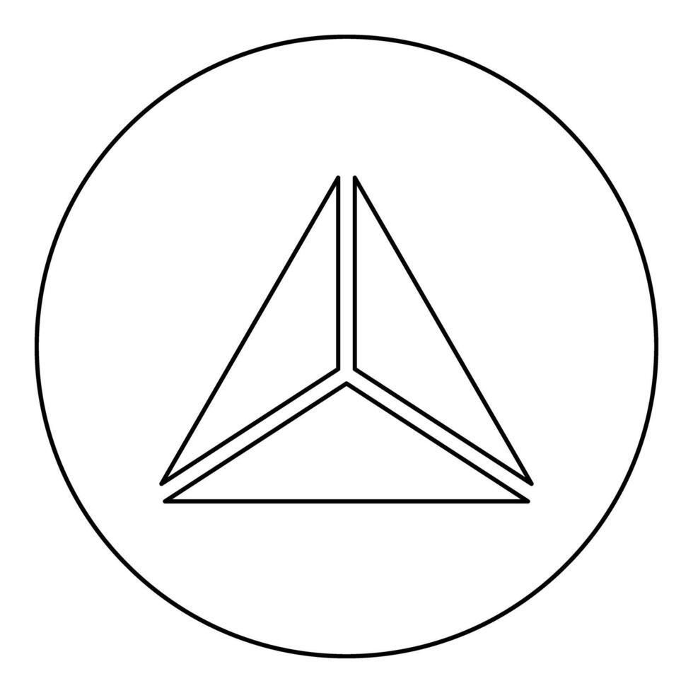 Pyramid shape triangle view from above Sacred geometry icon in circle round black color outline line thin vector