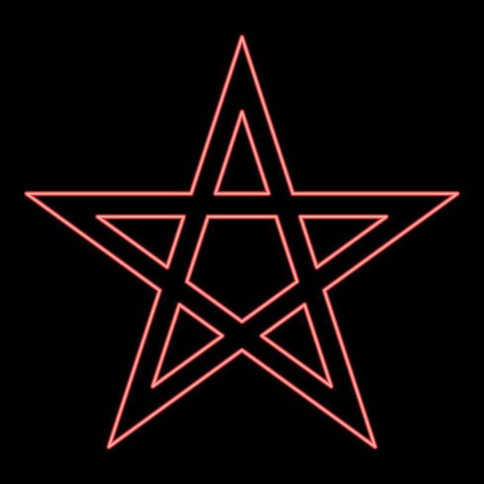 Neon pentagram Neo paganism sign five pointed star red color vector