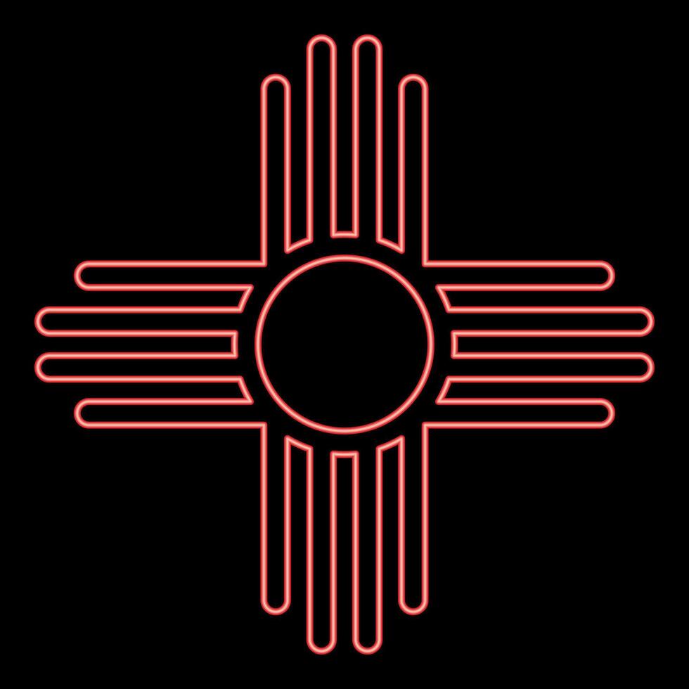 Neon zia symbol ancient sun emblem element of New Mexico flag red color style vector