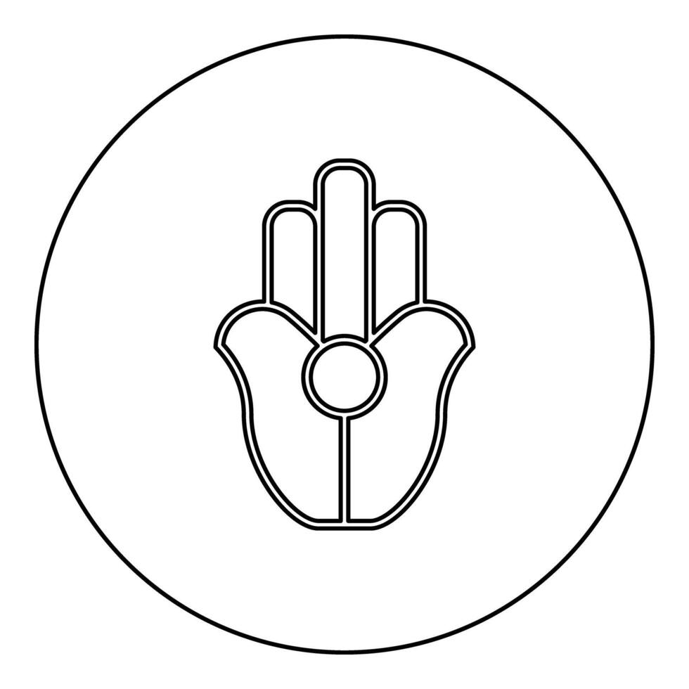 Symbol Natib Qadish Kappu palm Hamsa Levantian neo paganism neopaganism religious symbol Hand indian paganism icon in circle round black color outline contour line vector