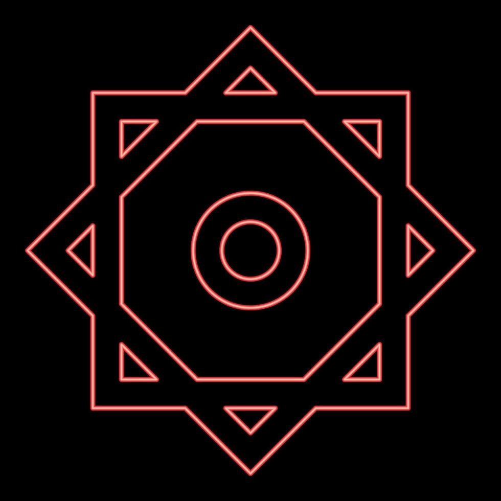 Neon symbol Rub el Hizb Islam Ramadan equilibrium of static dynamic Sacred geometry red color vector