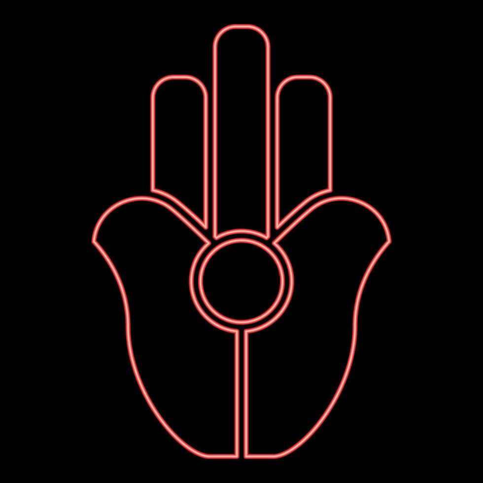 Neon symbol Natib Qadish Kappu palm Hamsa Levantian neo paganism neopaganism religious symbol Hand indian paganism red color style vector