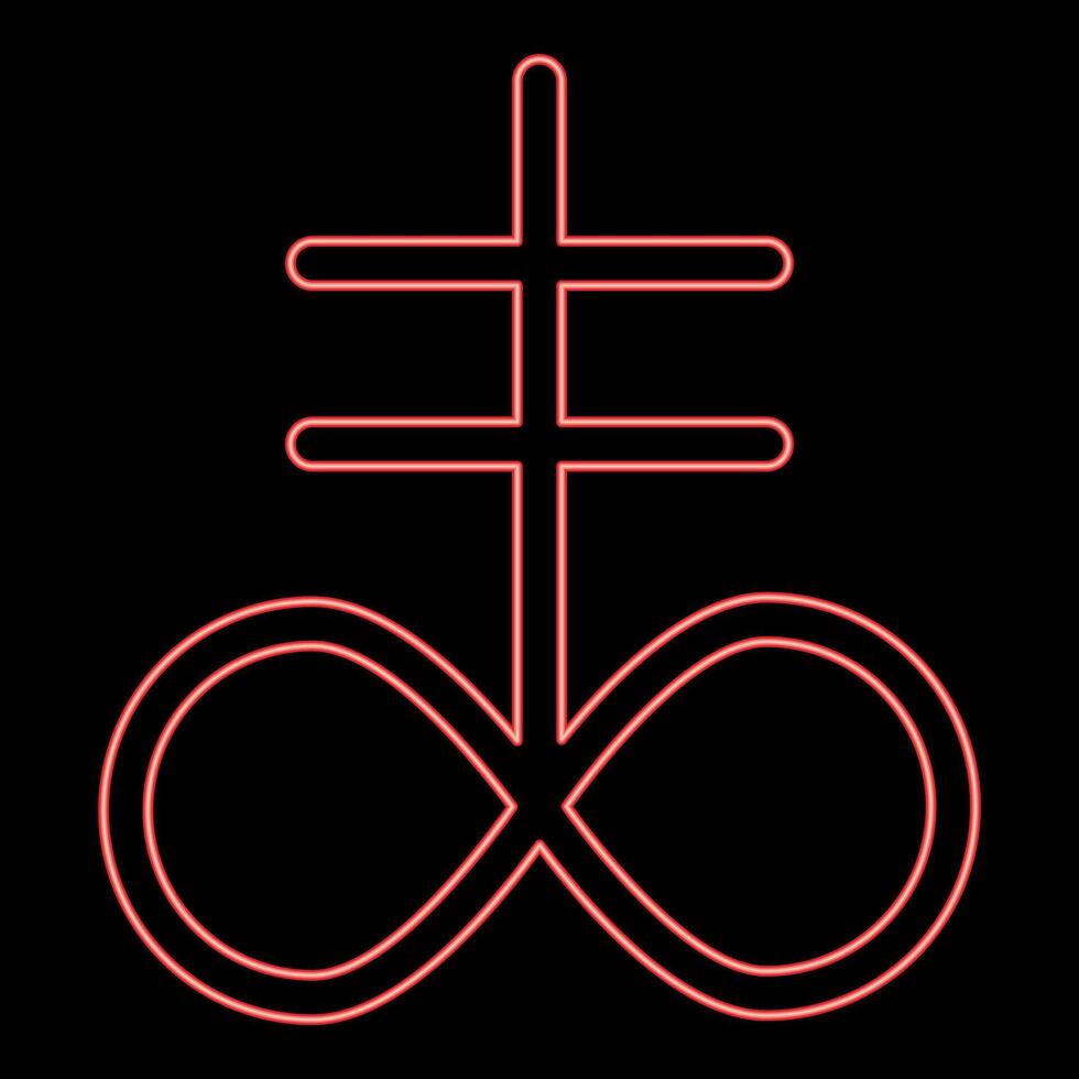 Neon satanic Cross Theistic satanism symbol red color style vector
