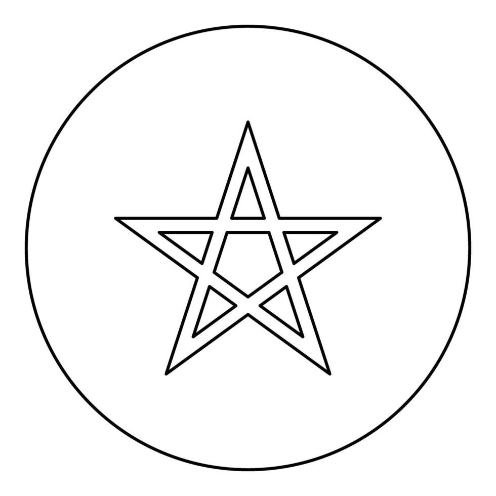 Pentagram Neo paganism sign five pointed star icon in circle round black color outline contour line vector
