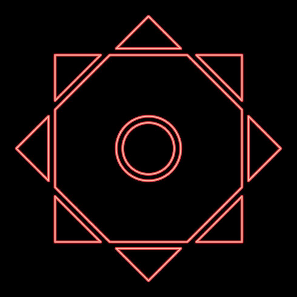 Neon symbol Rub el Hizb Islam Ramadan equilibrium of static dynamic Sacred geometry red color style vector