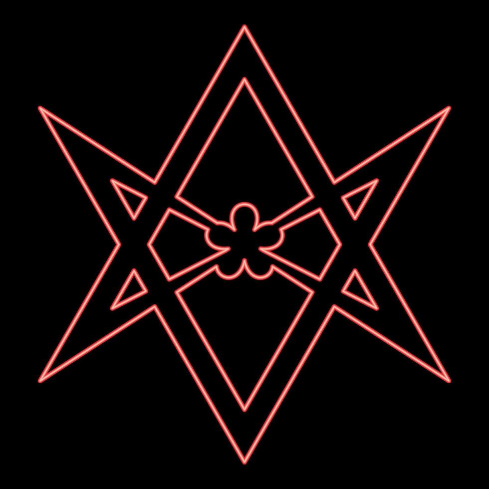 Neon thelema Unicursal Hexagonal symbol Unprocessing hexagram Telemma sacred geometry red color style vector