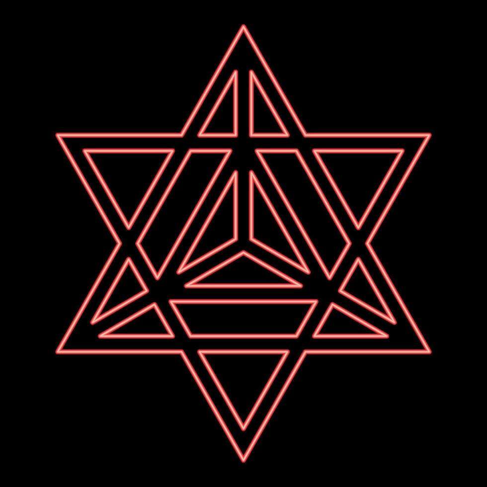 Neon star tetra Sacred geometry symbol red color style vector