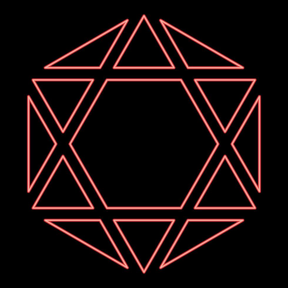 Neon octagedron icosahedron sacred geometry symbol red color vector