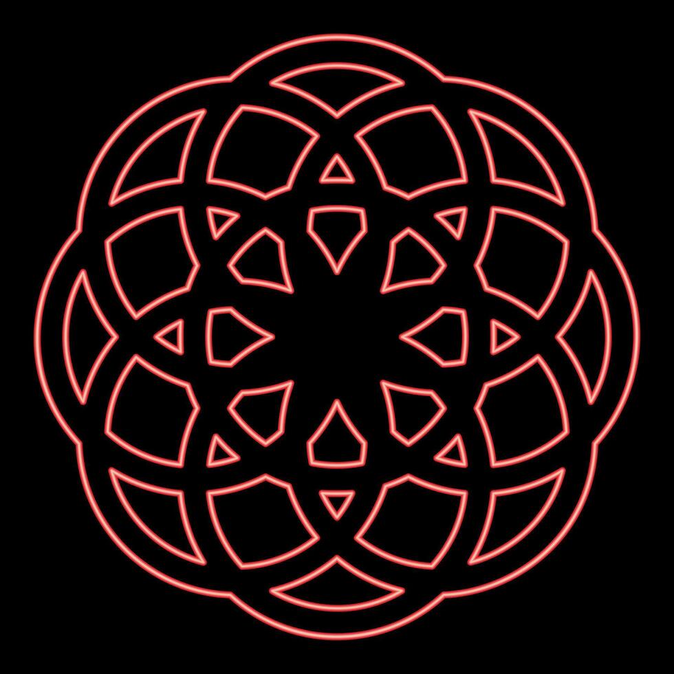 Neon flower of life Sacred geometry red color style vector