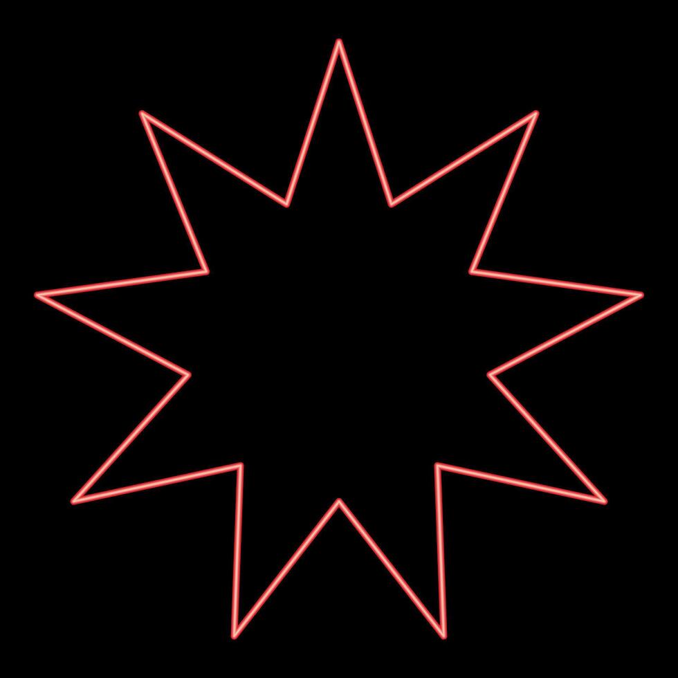 Neon six pointed star Bahaism Baha'i Bahai symbol unity and harmony between different religions cultures red color style vector