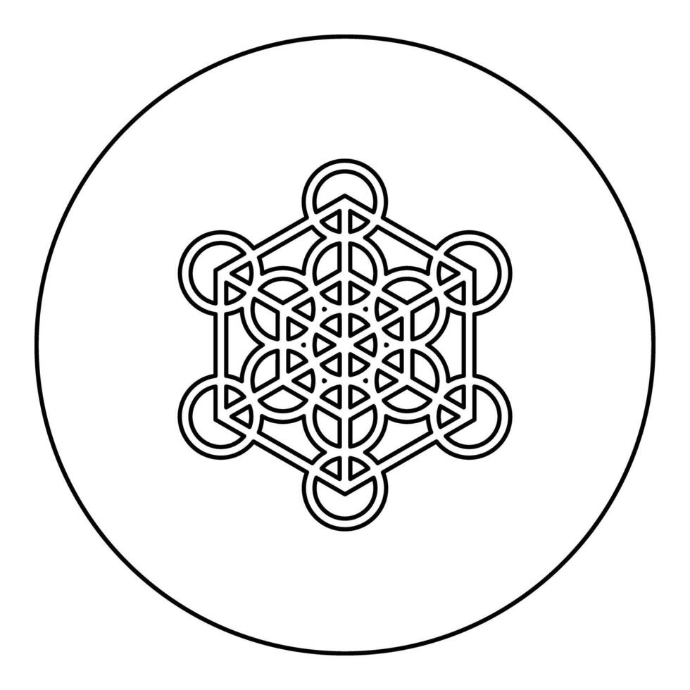 Metatron cube Sacred geometry icon in circle round black color outline contour line thin vector