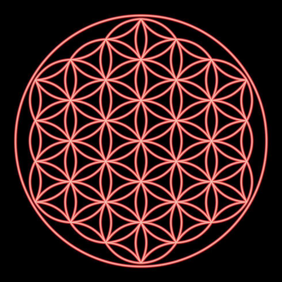 Neon flower of life Sacred geometry red color vector
