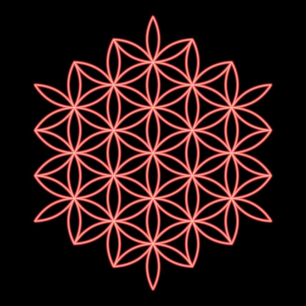 Red neon flower of life Sacred geometry vector