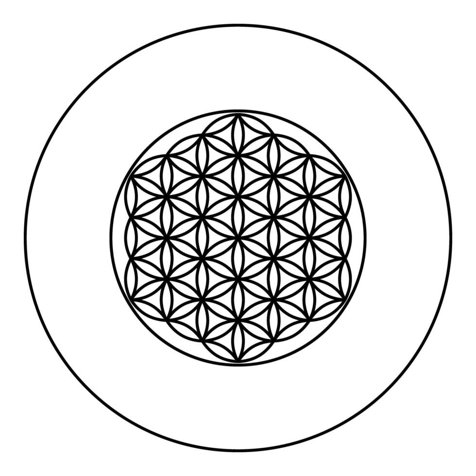Flower of life Sacred geometry icon in circle round black color outline contour line thin vector