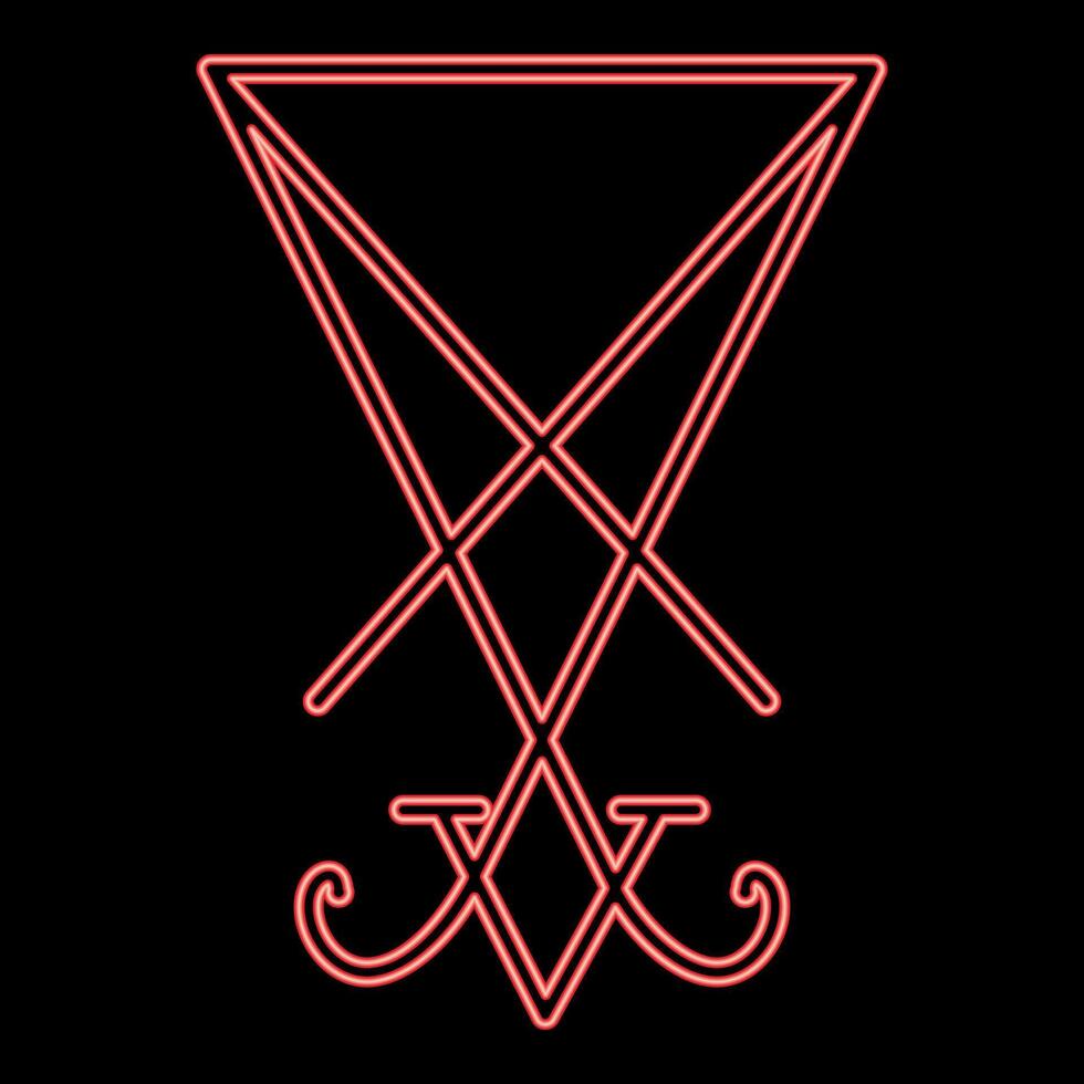 Neon lucifer's sign seal Satan Lucifer symbol red color style vector