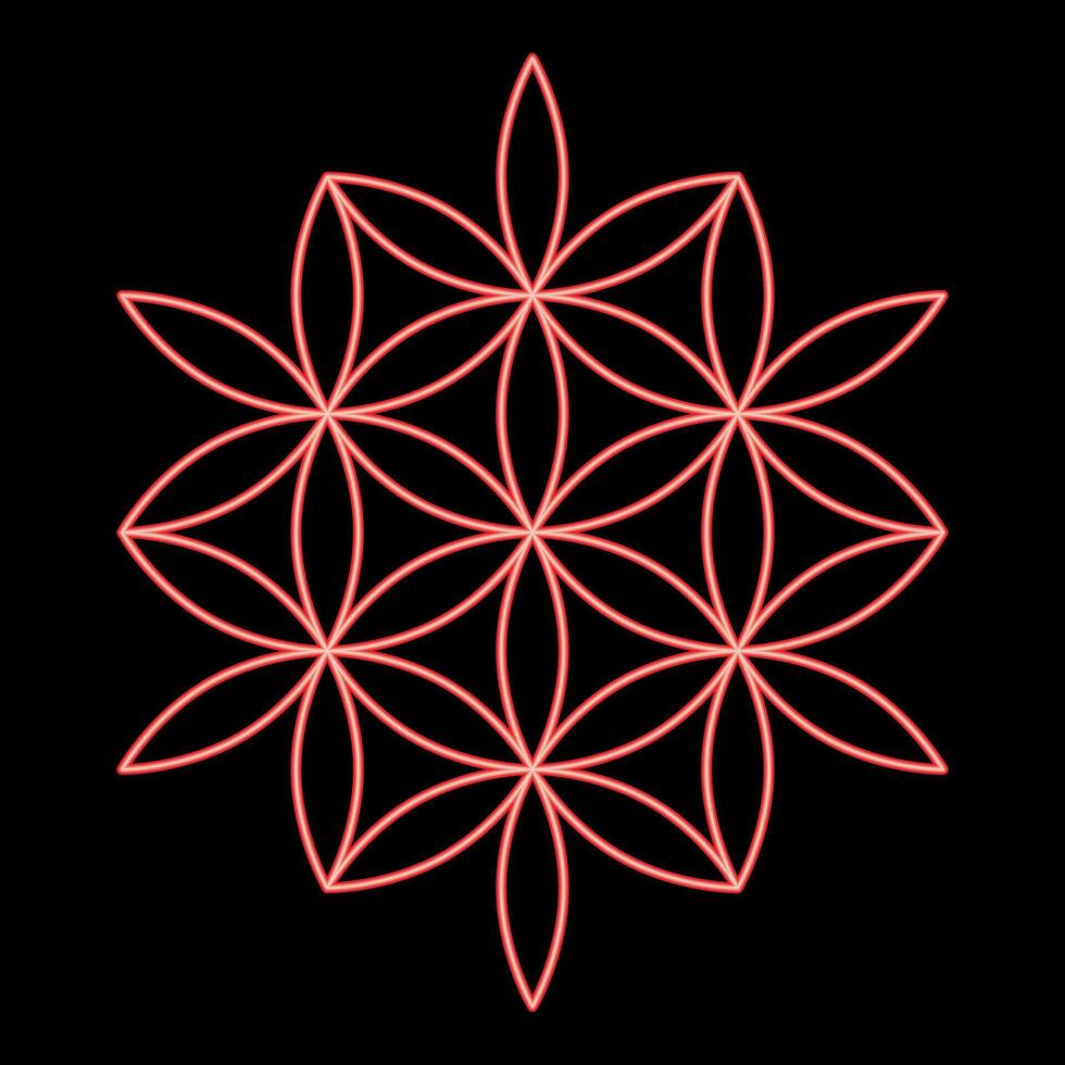 Red neon flower life Sacred geometry vector