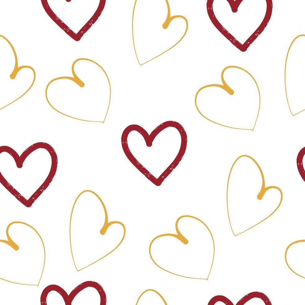 A seamless pattern with red and gold hearts vector