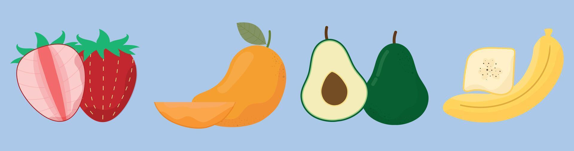Fresh Tropical Fruit Collection Strawberry Mango Avocado Banana vector