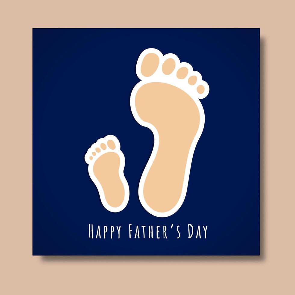Happy Father's Day Greeting Card with Illustration of Father and Child Bare Footprint on Blue Background. vector