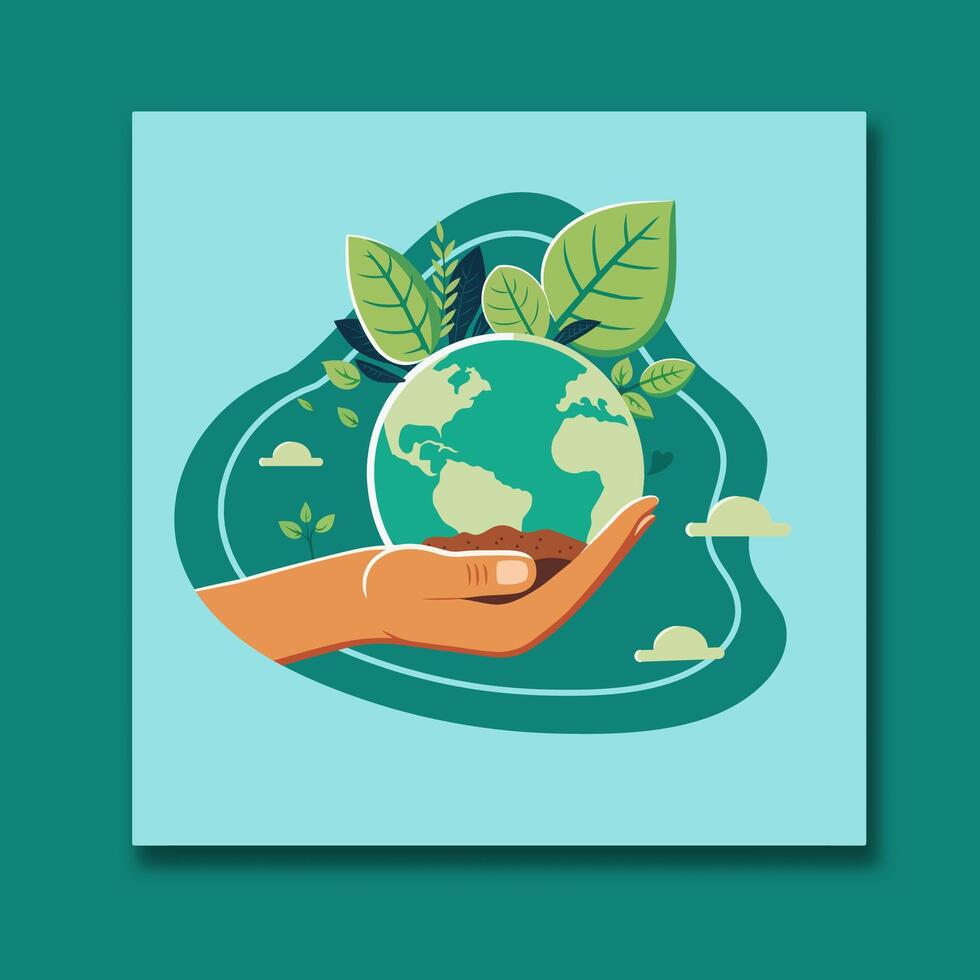 World Environment Day Poster with a Person Holding Green Earth with Leaves for Save Planet, Save Life Illustration. vector