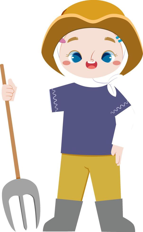 Cute Hijab Girl with Pitchfork for Education Kids vector